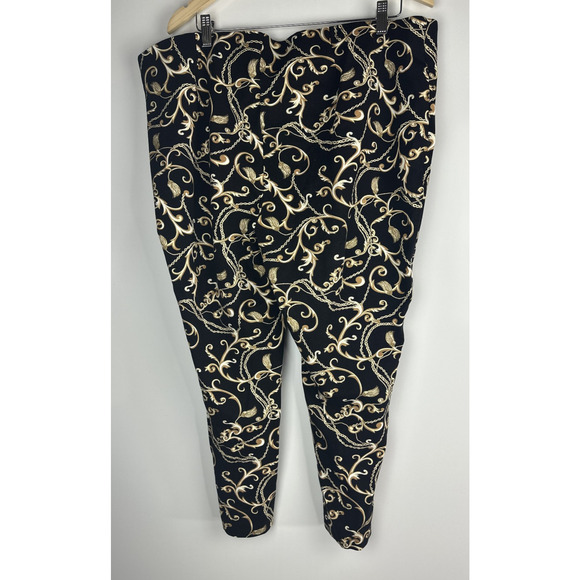 Chico's Slimming Chain Print Pull On Pants Black & Gold Stretch 4 Plus Size 20 - Picture 9 of 10